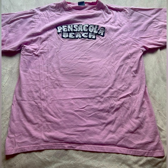 Oversized pink Pensacola Beach shirt with fabric letters size Large - Picture 1 of 2
